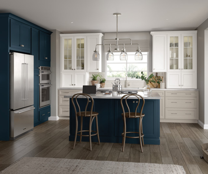 Sophisticated Transitional Kitchen Cabinets with Blue Accents