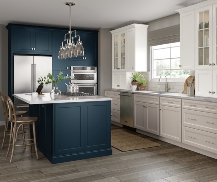 Sophisticated Transitional Kitchen Cabinets with Blue Accents