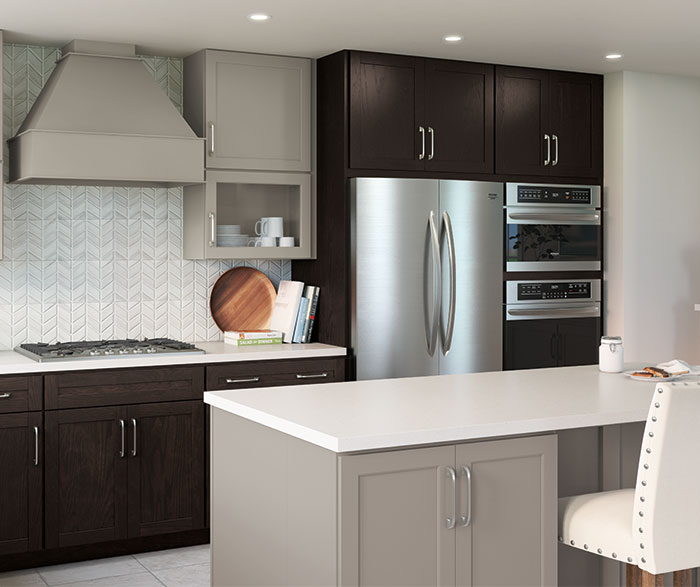 Casual Gray and Woodtone PureStyle™ Kitchen Cabinets